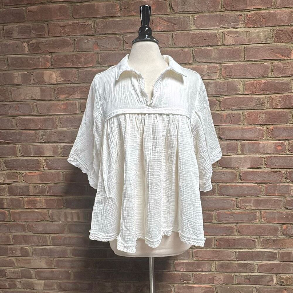 CES Femme Women’s Cream Gauze Baby Doll Top Sz M NEW